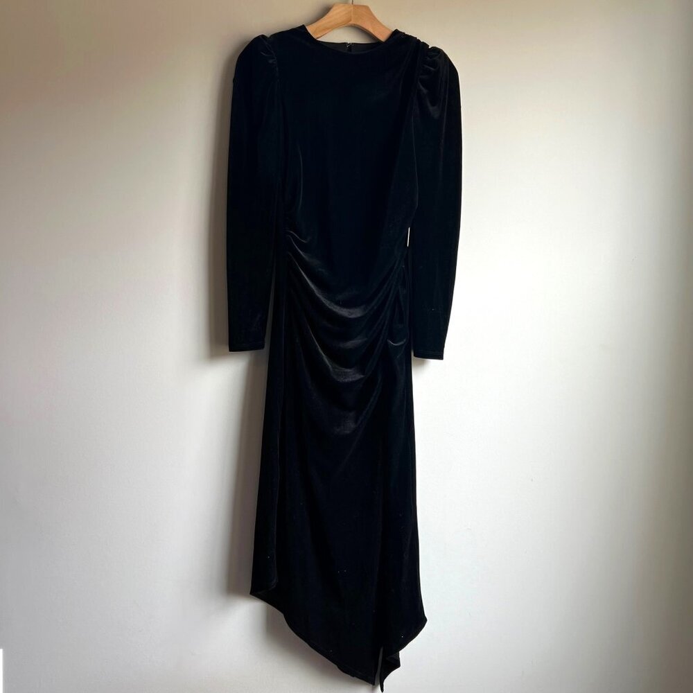 NWT Express Black Velvet Long Sleeve Asymmetrical Maxi Dress Size XS